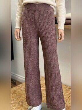 *Pink Rose Cable Knit Wide-Leg Joggers in Mauve Waist 18 To 19"